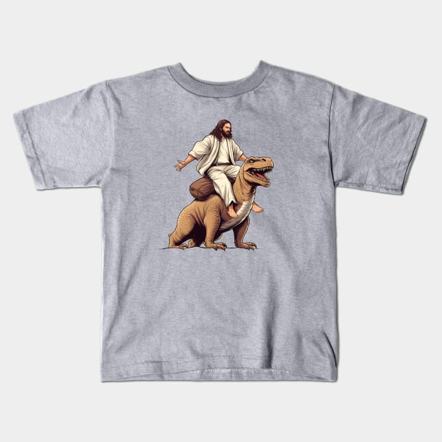 Jesus meme - Jesus Riding Dinosaur Kids T-Shirt by Acid_rain